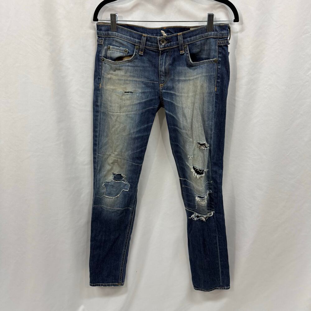 Rag & Bone The Dre Mid Rise Boyfriend Distressed Destroyed Baggy Jeans 27